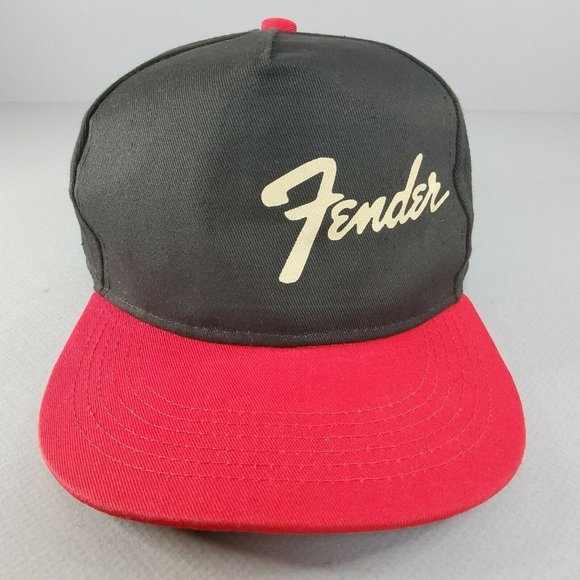 Fender Guitar Black SnapBack Baseball Cap Red Brim Youth - Picture 1 of 7